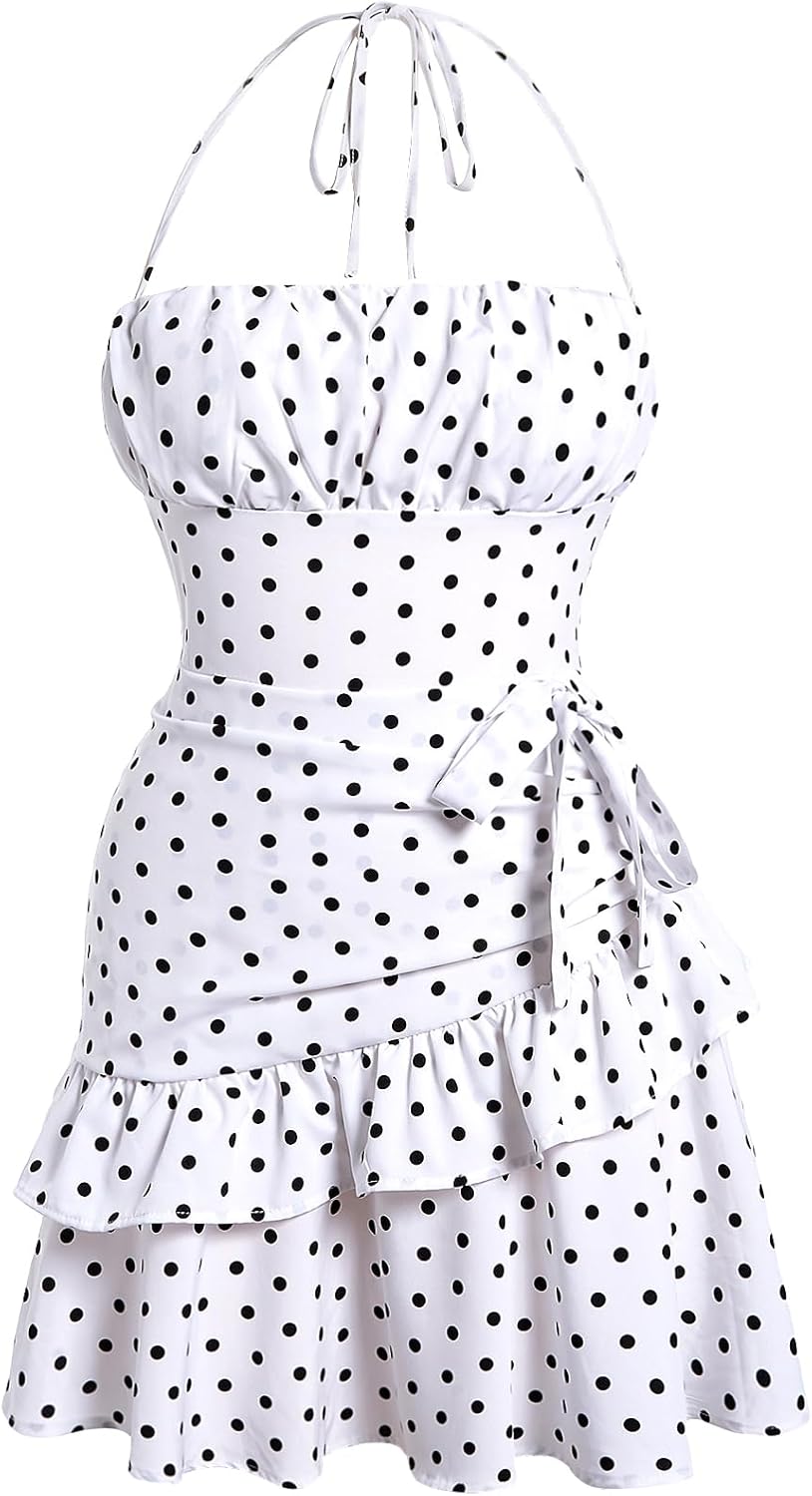 Floerns Women's Floral Halter Ruffle Tiered Cute Summer Mini Dress Milkmaid Vacation Sundress
