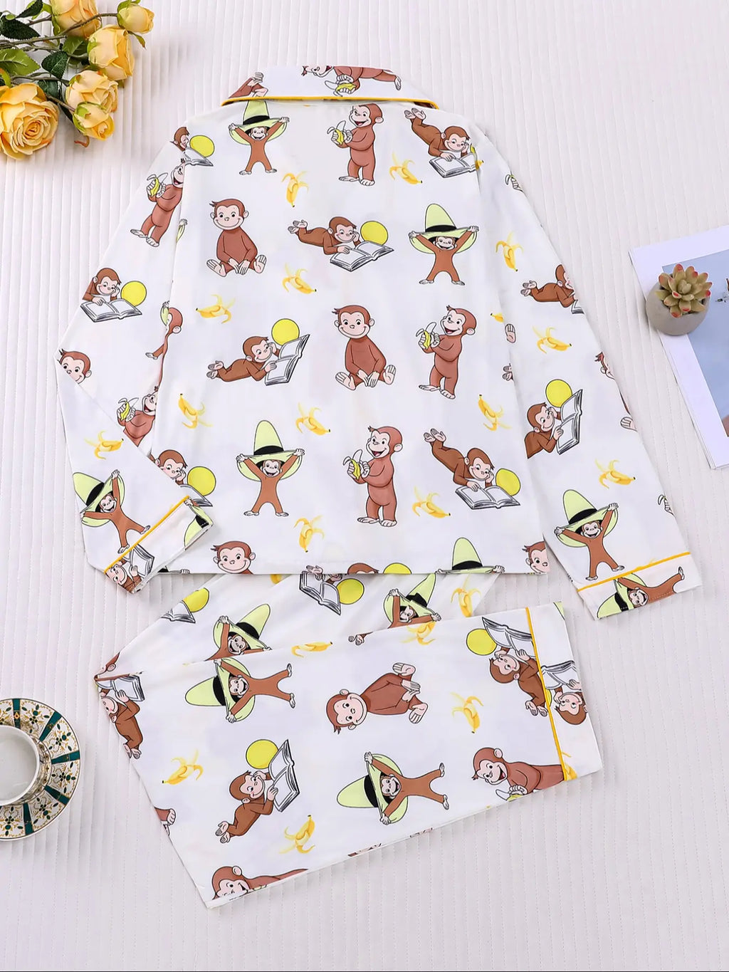 Women's Monkey Banana Print Pajama Set Pyjamas Pjs