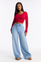 Elise Round Neck Long Sleeve Top - Black