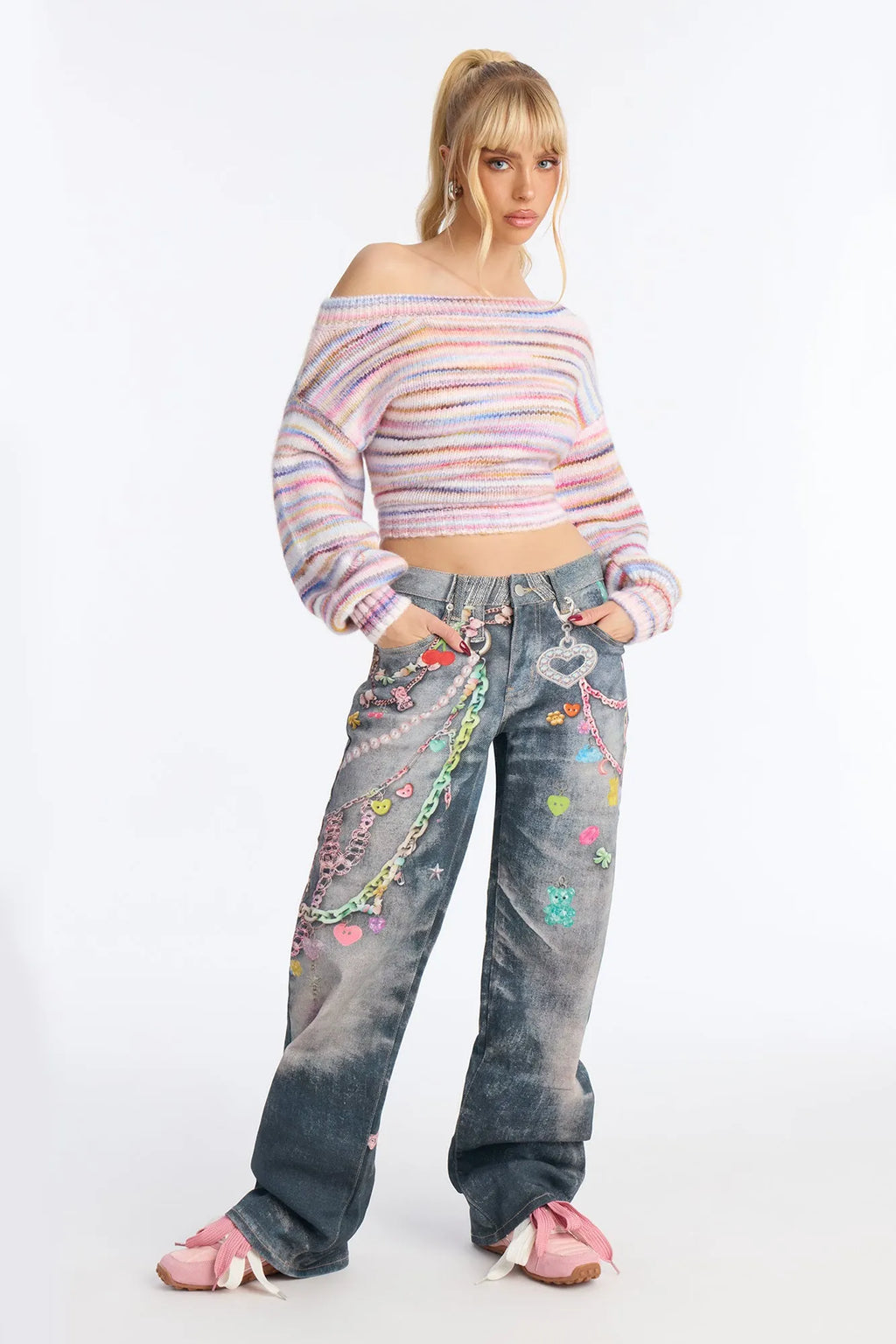 Sweet Charms Printed Straight Leg Jeans - Dark Wash