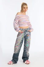 Sweet Charms Printed Straight Leg Jeans - Dark Wash