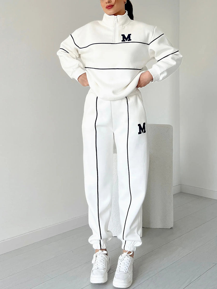Women's sports and leisure stand collar two-piece set