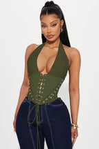 Alexis Lace Up Halter Top - Black