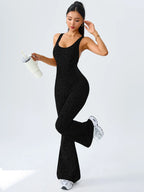 Women's Leopard Print Yoga Jumpsuit - Cross Strap, Slim Fit