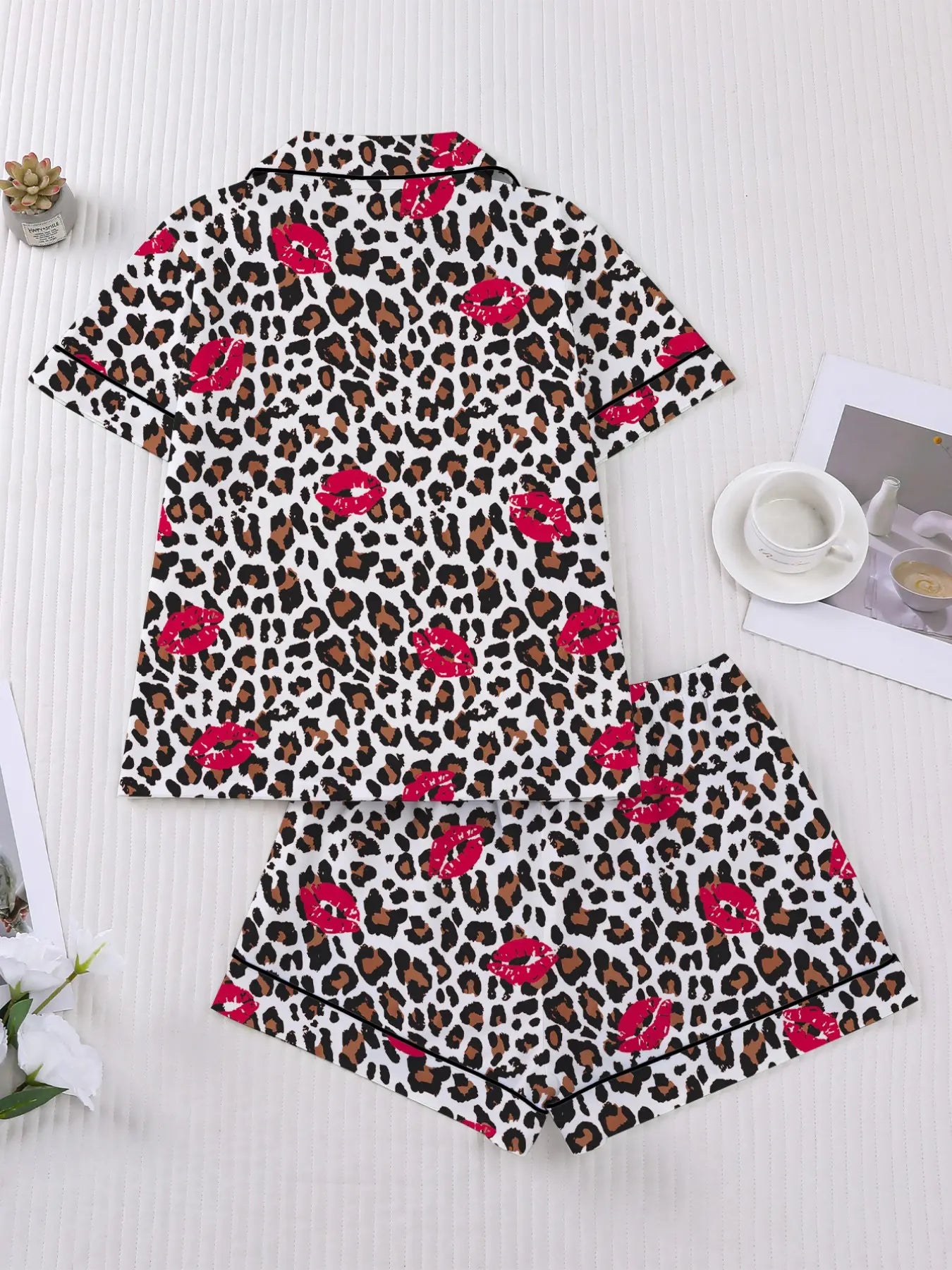 Women's Sleepwear Set, Soft Short Sleeve Shirt & Elastic Shorts