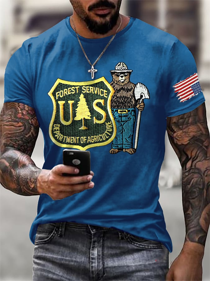 Men's Retro Save The Forest Service Print T-Shirt