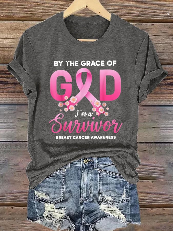 Women's By The Grace of God I'm A Survivor Breast Cancer Survivor T-Shirt