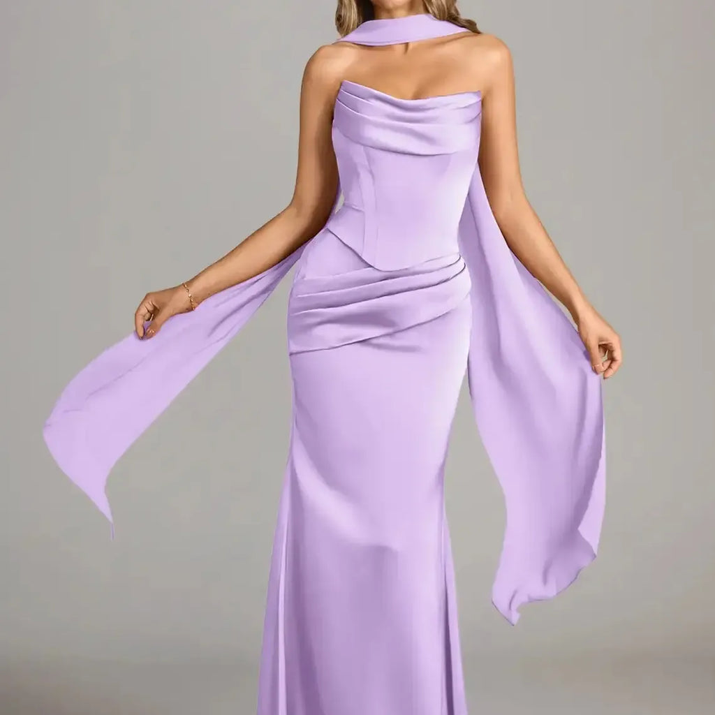 Azazie Sorrel Corset Lace-up Mermaid Wedding Guest Evening Luminous Satin Maxi Dress Minimalist
