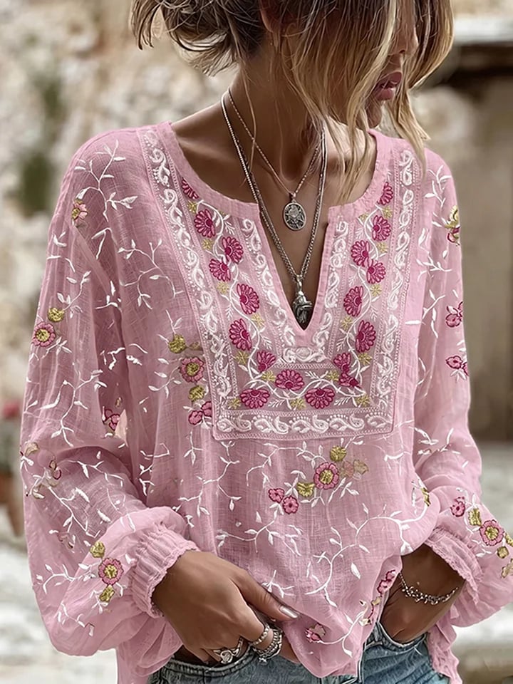 Women's Vintage Floral Breast Cancer Print Top