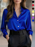 Women's Versatile Satin Long-sleeved Fitted Shirt Blouse for Commuting