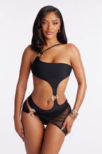 Symone Hardware Cutout 1 Piece Monokini & Skirt Set - Black