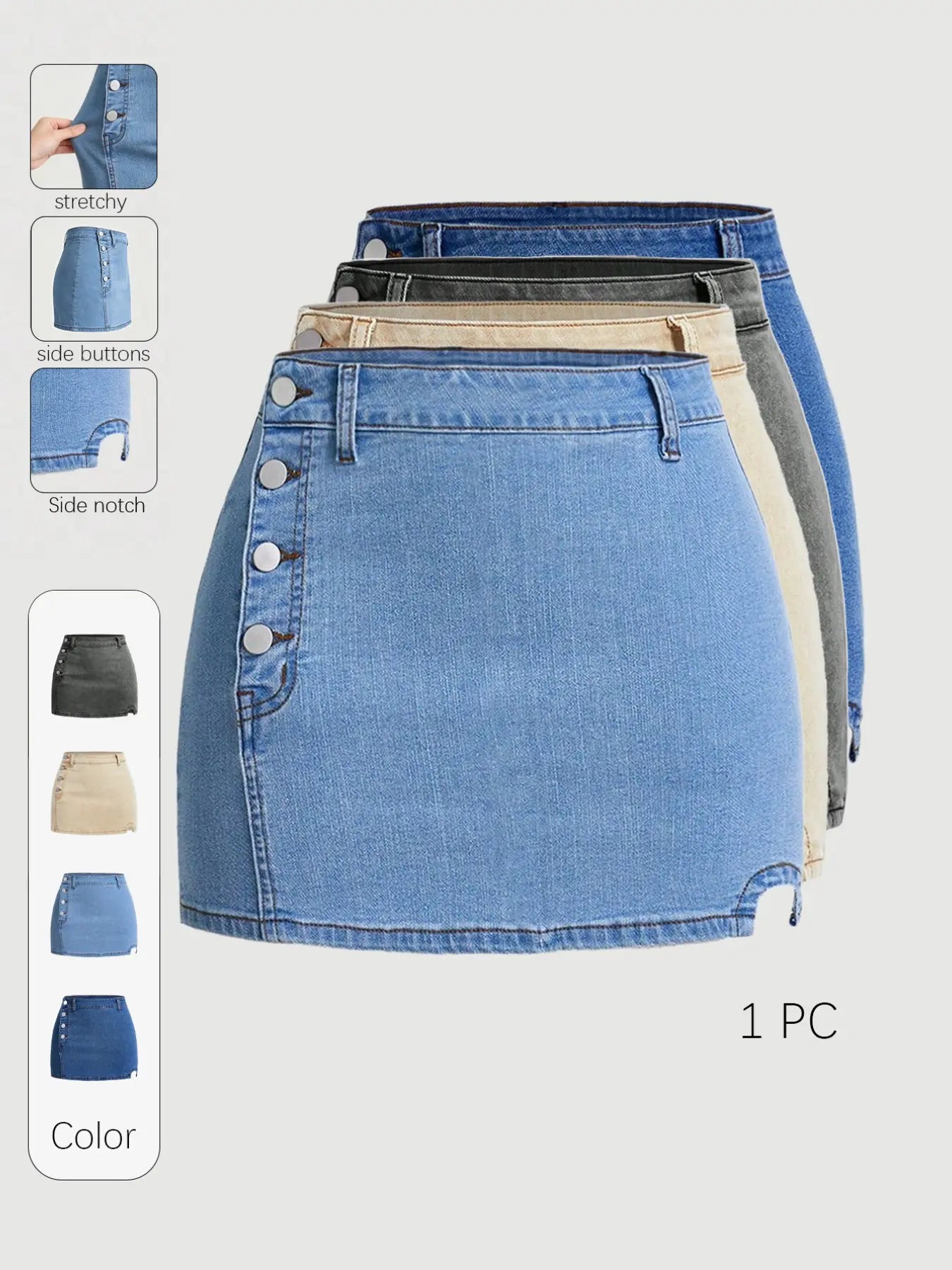 Women's Denim Skirt, Slim-Fitting High-Waist Short Skirt, Basic Casual A-Type Design, Button Closure, Plain Pattern, Summer Fashion