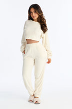 Keep You Cozy Plush Crew Neck PJ Jogger Set - Black