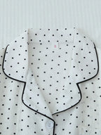 2pcs/Set Women's Mini Polka Dot Printed Pajama Set With Contrast Trim Button-Down Shirt And Bowknot Shorts, Perfect For Home Wear In Summer White Set,Two Pieces Set