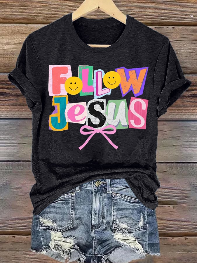 Women's  Follow Jesus Christian Faith Print T-Shirt