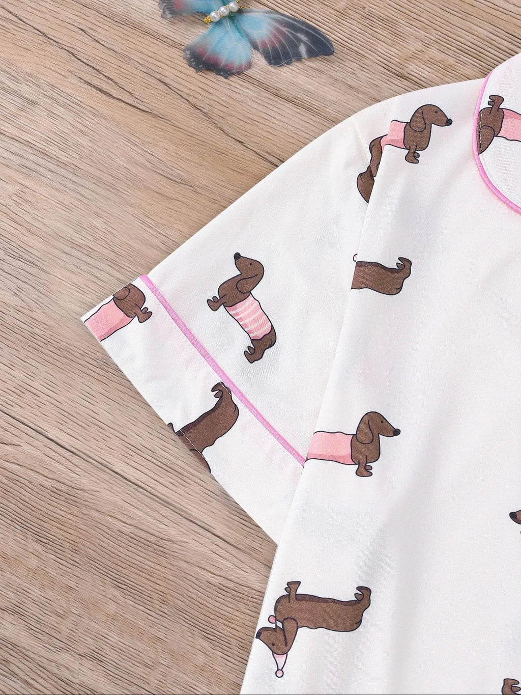 Women's All Over Dachshund Print Shirt & Elastic Waist Shorts Pyjama Two-piece Set
