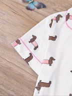 Women's All Over Dachshund Print Shirt & Elastic Waist Shorts Pyjama Two-piece Set