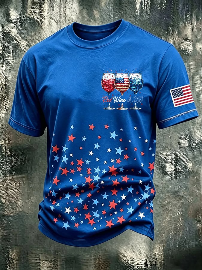 Men's Red Wine & 250 Years Of Freedom Printed Casual T-shirt