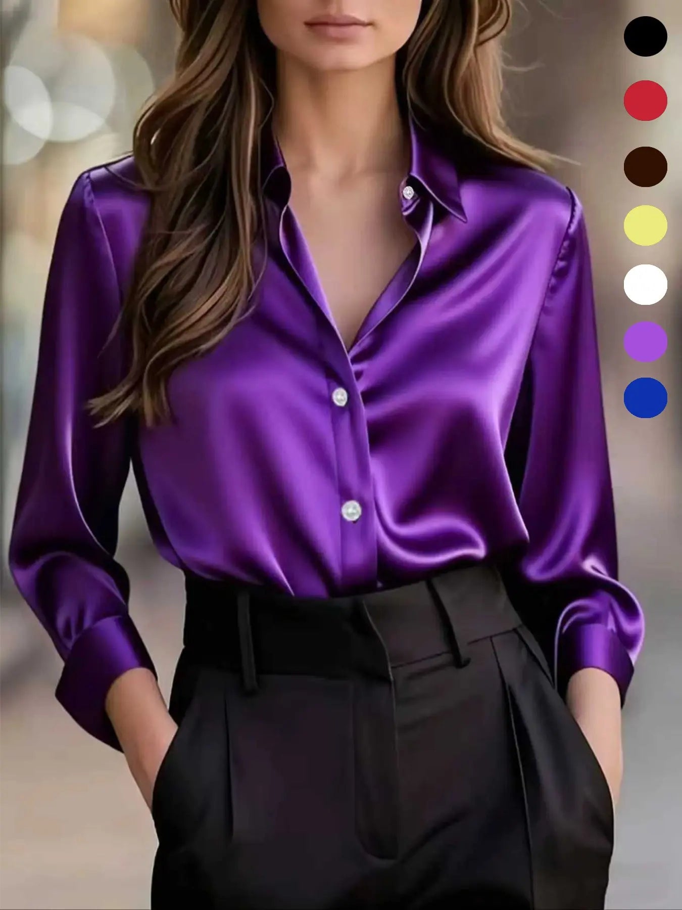 Women's Versatile Satin Long-sleeved Fitted Shirt Blouse for Commuting