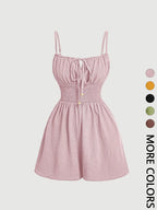 Women's Casual Sleeveless Romper with Front Tie and Elastic Waist
