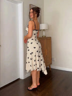 Women's Street Style Boho Bohemian Fashion Casual Floral Print Lace Patchwork Slim-Fit Sleeveless Summer Dress, Chic Fitted Elegant Asymmetrical Strap Dress for Casual Vacation Wear, Boho Floral Printed