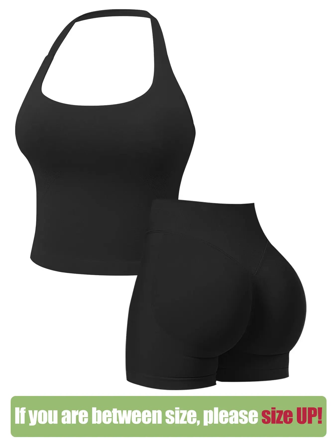 Seamless Workout Sets for Women, Halter Tank Top & Gym Scrunched Shorts Sports Set, Sporty Breathable Quick Drying Outfits for Yoga Gym Workout Running, Ladies Sportswear for Summer