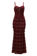 Cami Corset Sequin Fringed Gowns Maxi Dresses-Champagne