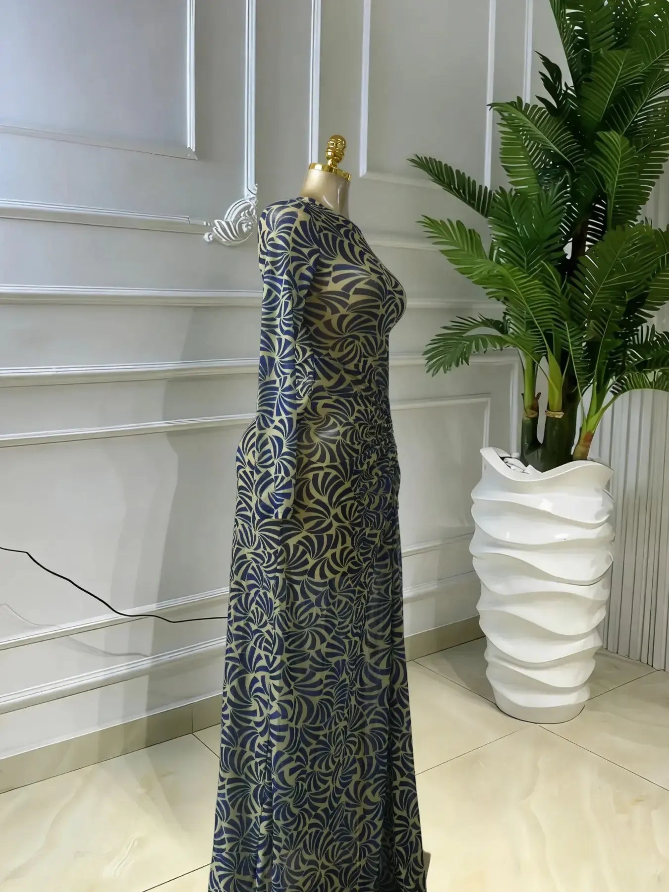 Elegant Women's Print Ruffle Stacked Long Prom Dress, Vacation Birthday Party Outfit Evening Gown, Female Fashion Music Festival Dress, Lady Mesh Sheer Slit Skirt, Evening Dresses