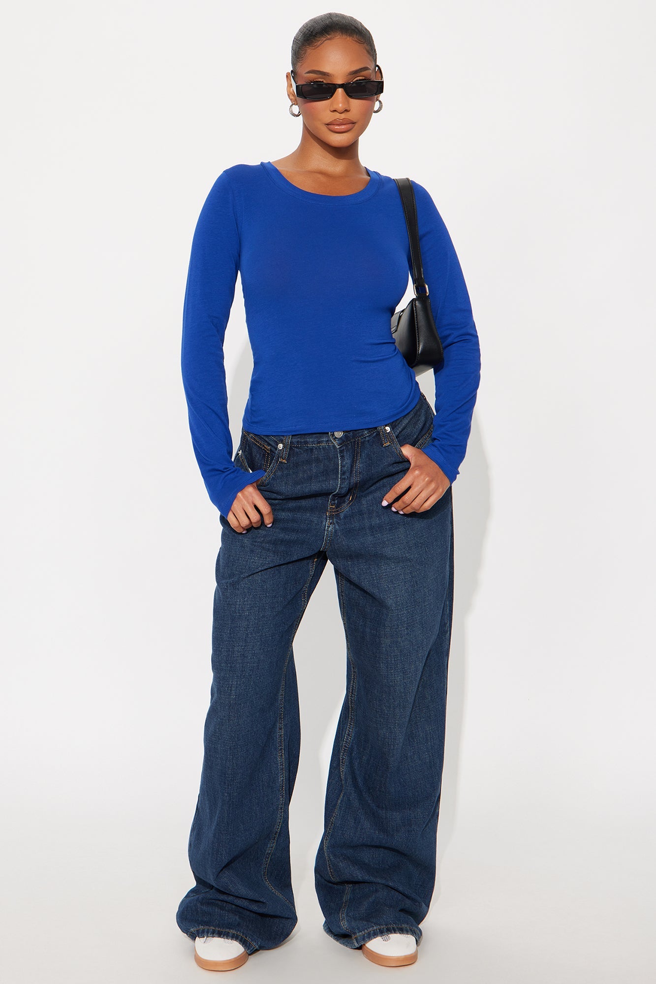 Elise Round Neck Long Sleeve Top - Black