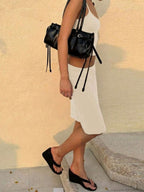 Women's Casual Fitted Solid Color Camisole And Skirt Basic Street Style Vacation Everyday 2-Piece Set Black Summer Elegant