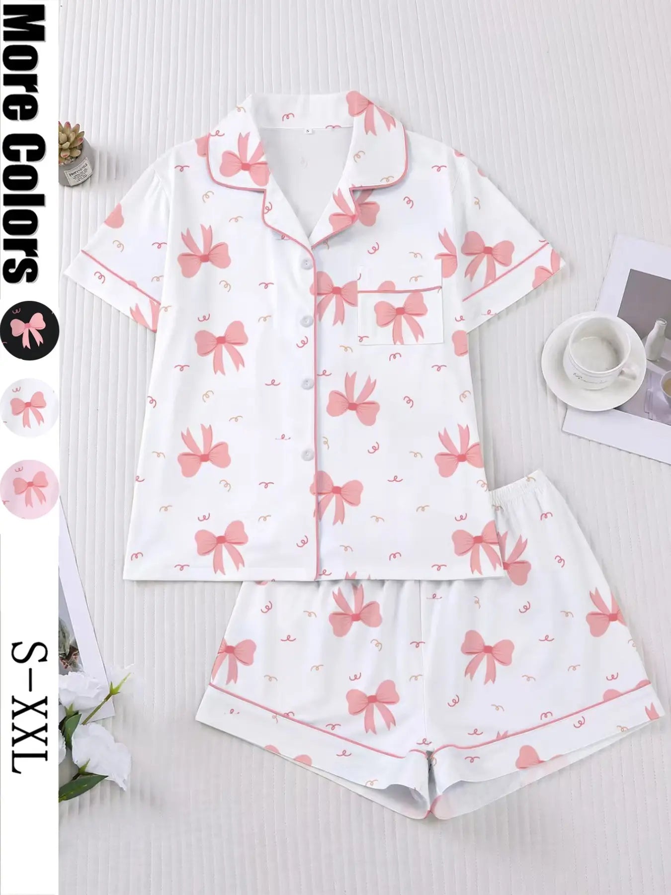 Women's Valentine's Day Sleepwear Set, Bow Print Pajamas