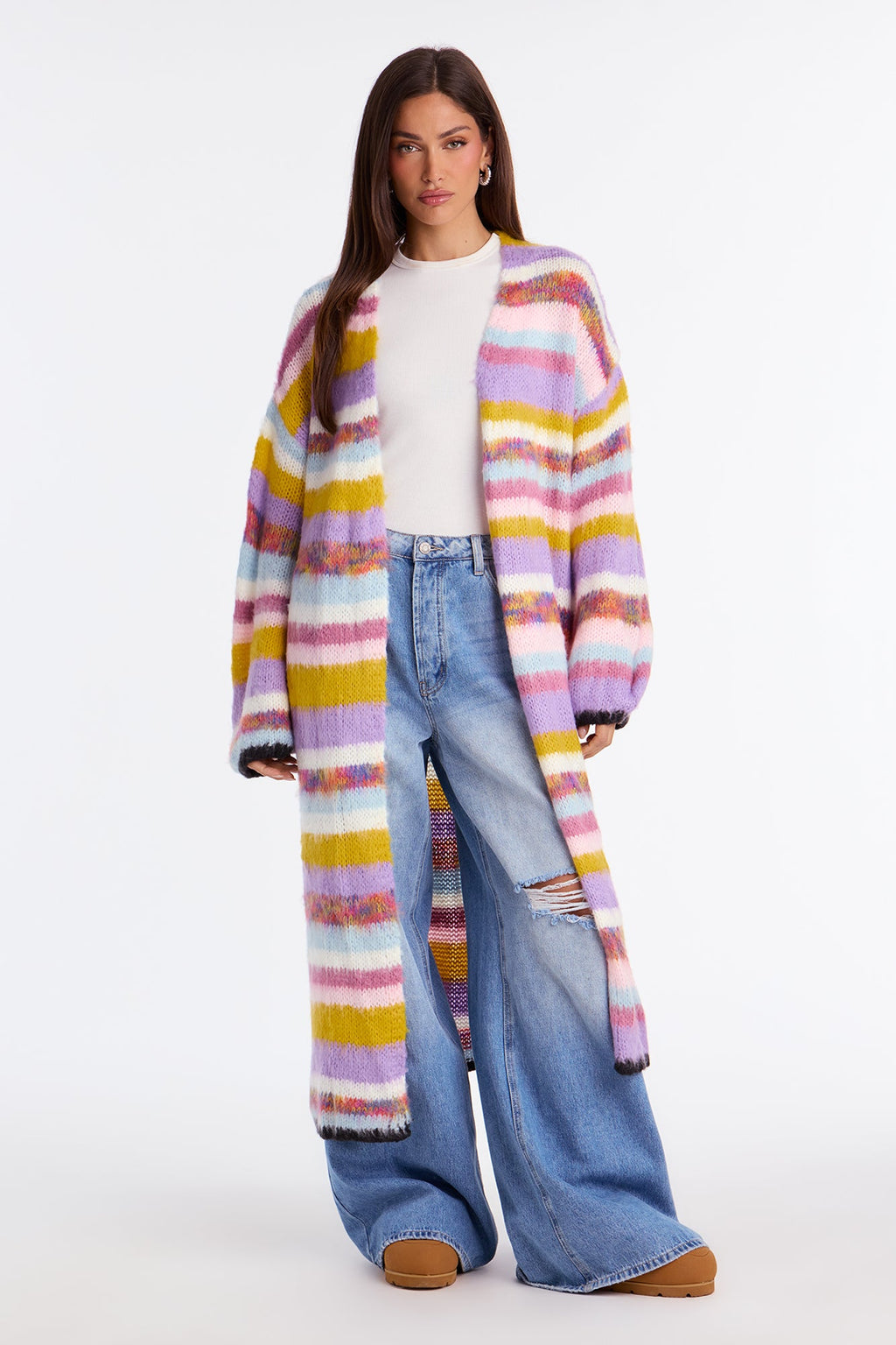 Loveliness Colorblock Fuzzy Long Cardigan - Multi Color