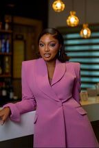 Shawl Collar Cinch Waist Blazer Solid Color Pants Set-Pink [Pre Order]