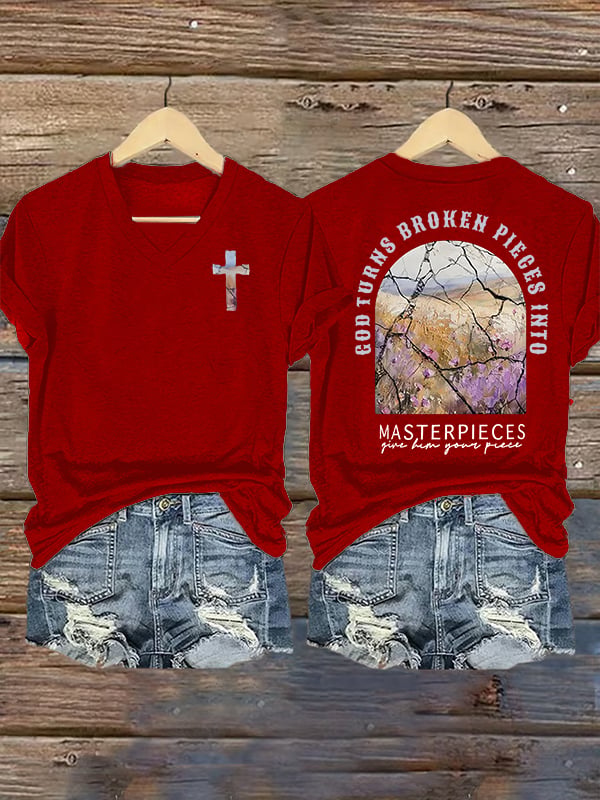 Women's  God Turns Broken Pieces Into Masterpieces Christian Tops Comfort Colors T-Shirt