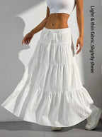 Women's Solid Color Tie Front Loose Skirt, Boho Bohemian Fashion Casual Maxi Long Skirt for Daily Wear, Holidays and Vacations, Summer Ladies Bottoms