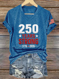 V-Neck Retro 250 Years Strong Print T-Shirt
