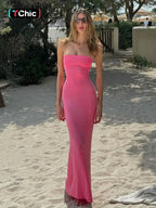 Women's Solid Backless Lace Up Tie Back Bodycon Dress, Elegant Fashion Maxi Tube Dress for Party Club Dating Wear, Ladies Dress for Summer, Strapless Prom Dress