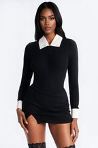 Ultimatum Collared Long Sleeve Bodysuit - Black/combo