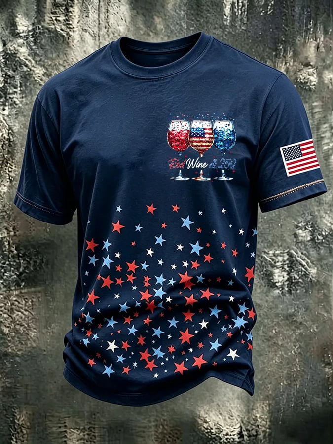 Men's Red Wine & 250 Years Of Freedom Printed Casual T-shirt