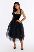 Constanza Velvet Tulle Midi Dress - Black