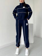 Women's sports and leisure stand collar two-piece set
