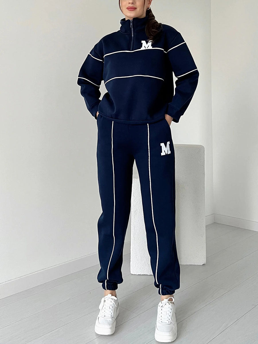 Women's sports and leisure stand collar two-piece set