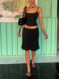 Women's Casual Fitted Solid Color Camisole And Skirt Basic Street Style Vacation Everyday 2-Piece Set Black Summer Elegant
