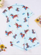 Women's All Over Dachshund Print Shirt & Elastic Waist Shorts Pyjama Two-piece Set