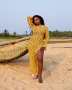 Milan Mesh Dress (Yellow Custom Print)