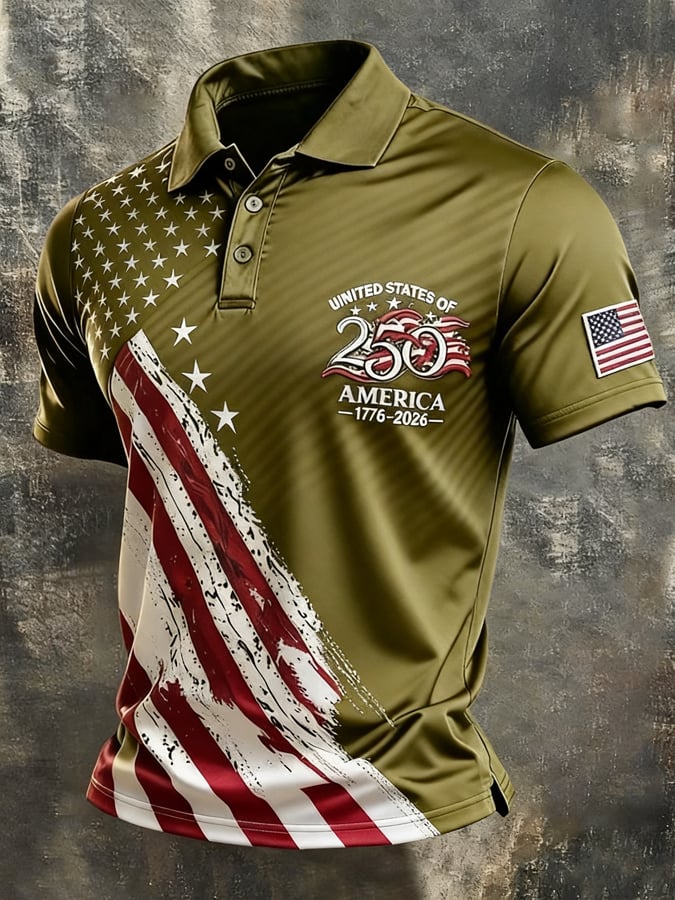 Men's Retro "Patriot" Color-Block Short-Sleeve Polo Shirt