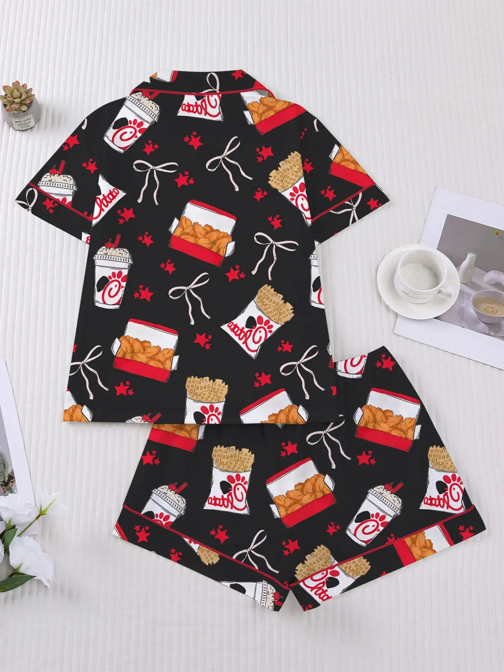 Women's Snack Chicken Bow Print Pajama Set
