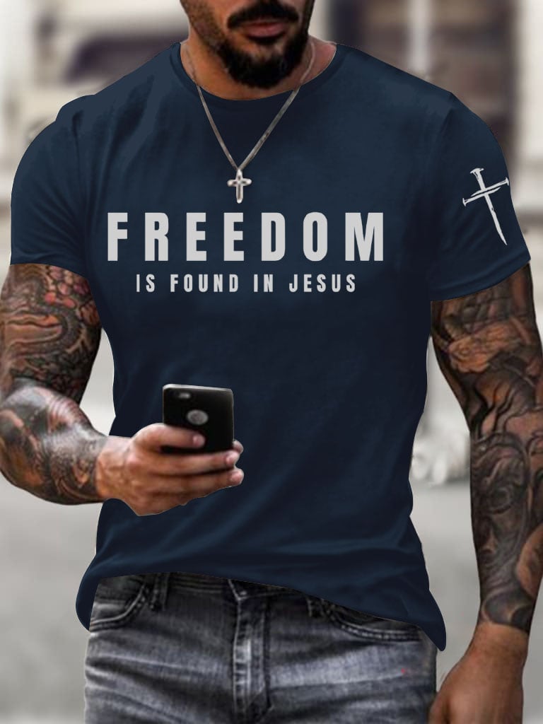 Men's Freedom in Jesus Print Casual T-shirt