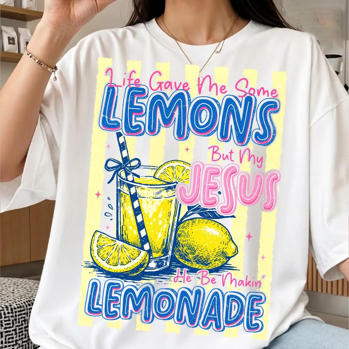 Women's  Funny Jesus Lemonade Print T-Shirt