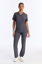 4 Way Stretch 2 Front Pocket Scrubs Rib Jogger Set - Mauve